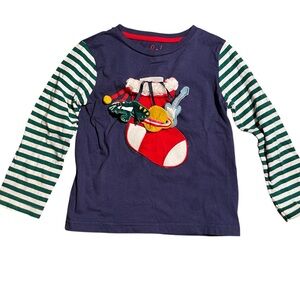 Mini Boden Boys 3-4 Christmas Stocking Appliqué Pocket Navy Long Sleeve